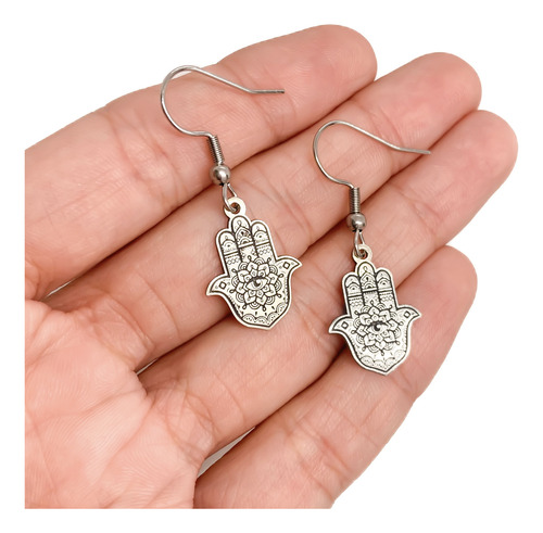 Aros Mano De Fátima Jamsa Hamsa Plata 925 Plata 925