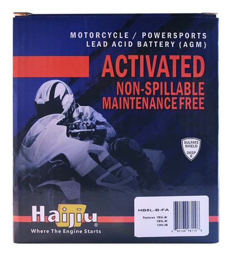 Imagen 3 de 9 de Batería Moto Haijiu Hb5l-b-fa Agm Gel Libre Mantenimiento.