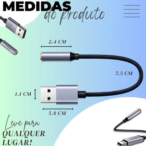 Placa De Som Usb P2/3 Fone Microfone Pc Notebook Dell