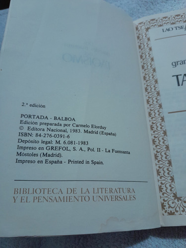 Lao Tse/chuang Tzu, Dos Grandes Maestros Del Taoismo, Madrid (Usado)