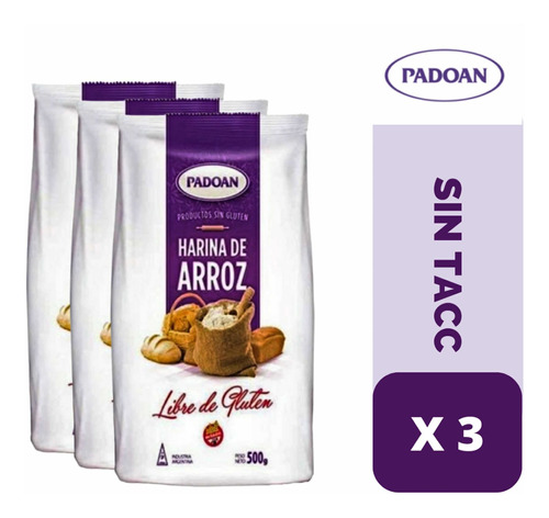 Harina De Arroz Sin Tacc Padoan Bolsa 500 Grs. X 3 Unidades