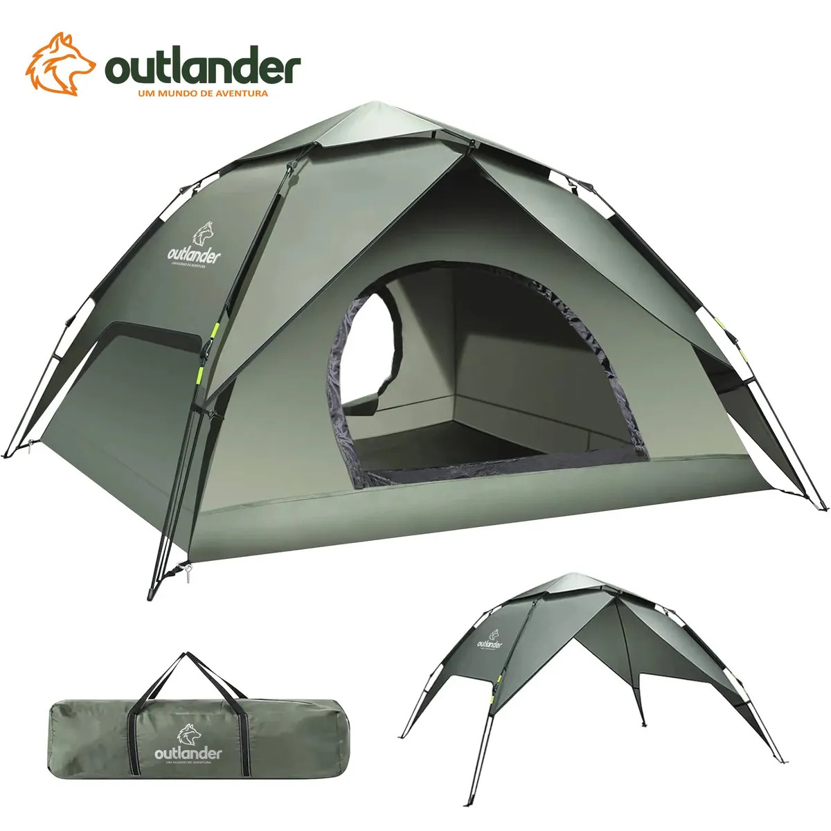Barraca Camping Automática Impermeável 210x210x130 Outlander Verde-musgo