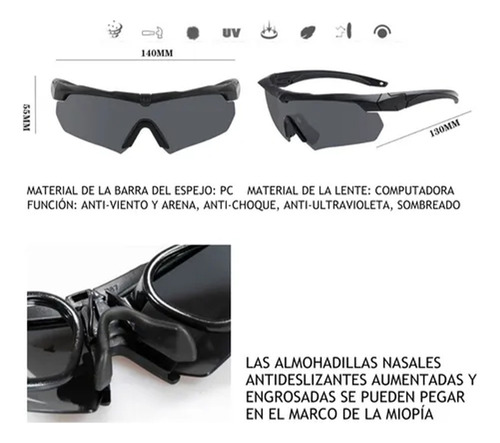 3 Lentes Tácticas Militares Mica Y Accesorios Color Del Armazón Negro