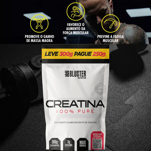 Creatina Monohidratada 300g 100% Pura - Bluster Nutrition Sabor Sem Sabor