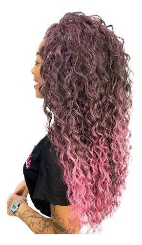 Beauty G Organic Hair, True Me, rizos abiertos, 75 cm, color: negro/rosa (t1b/pink)