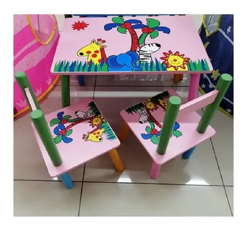 Mesa Infantil De Madera Con Dos Sillas