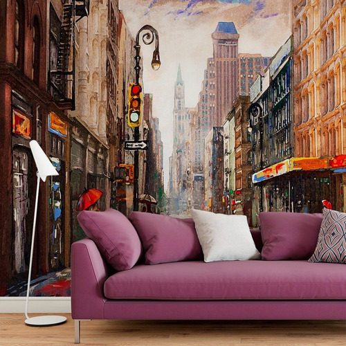 Papel Parede Moderno Pintura Artística Nova York New  Ptr02