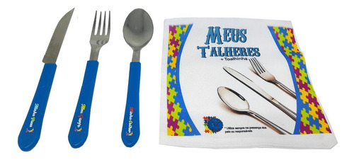 Talheres Personalizados Autistas - Inox Azul - 3 Peças