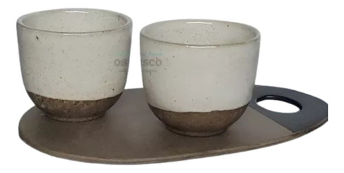 Set Para 2 Ceramica Gres Cuenco Café 2 Unid + Bandeja Fuente