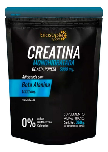 Creatina Monohidratada Pura Biosuple Resistencia Fuerza 360g Sabor Sin sabor