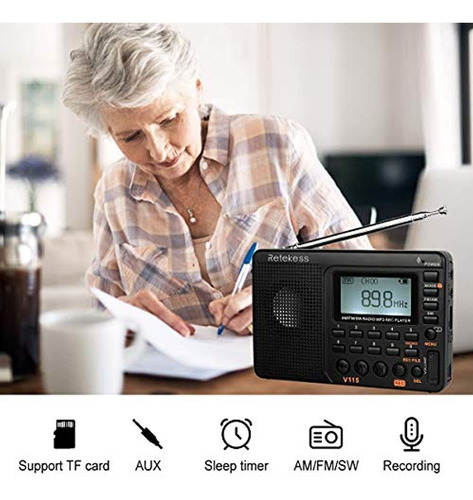 Imagen 2 de 7 de Retekess Radio Am/fm Reproduce Graba Mp3 Ranura Usb §