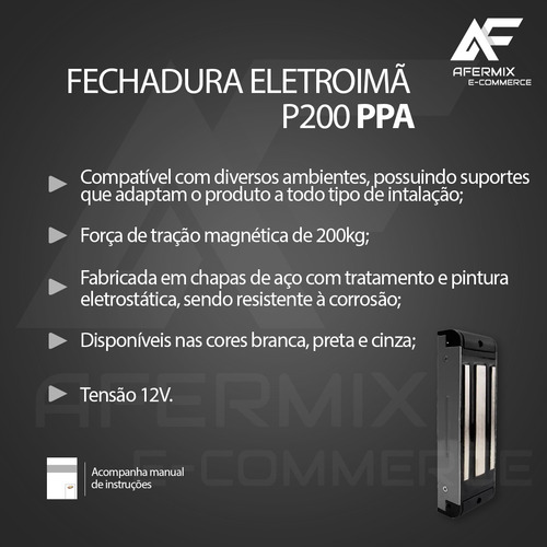 Kit Completo Fechadura Eletromagnética P200 Portas 200kg Ppa