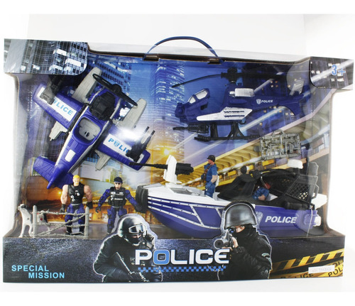 Set Gigante 56 Cm Helicóptero Avión Lancha Y Figuras