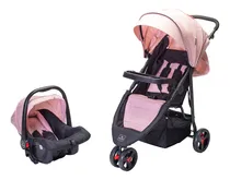 Comprar Carriola Para Bebé Aeiou Francia Reclinable Con Portabebé Color Pink\u002Fgray Chasis Negro