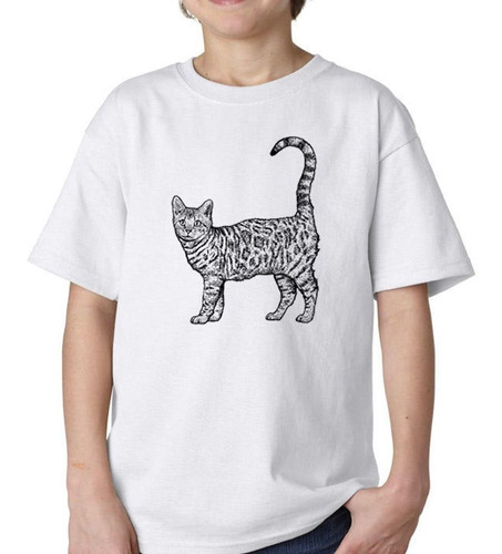 Remera De Niño Gato De Bengala Dibujo Art M2