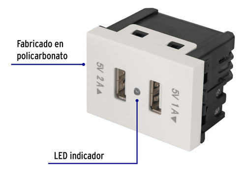 Toma Con 2 Puertos Usb 1.5 Módulos Línea Española Blanco