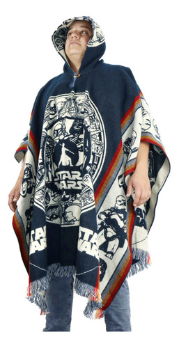 Maxi Ruana Poncho Lana Alpaca Con Capota De Star Wars