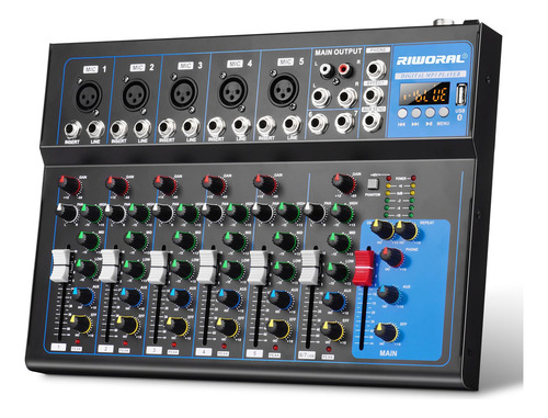 Audio Interface Mixer Riworal 4 Channel W/ Bluetooth +48v