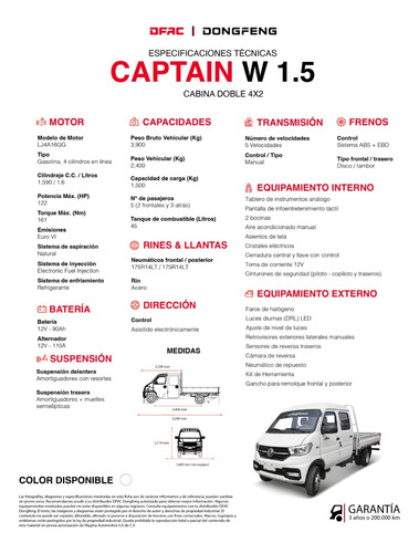 Dfac Dongfeng Captain W 1.5 Ton Cabina Doble Garantia 3 Años