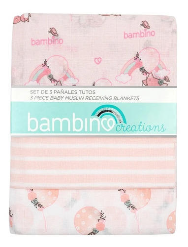 Set 3 Pañales Tutos Rosado Zorro Bambino 72x72cm