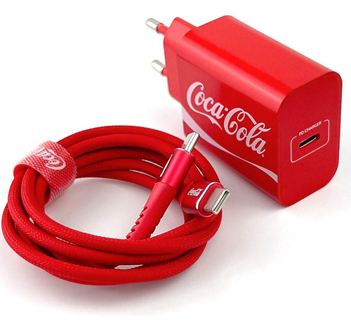 Kit Carregador + Cabo Usbc Coca- Cola 20w Vermelho Iwill
