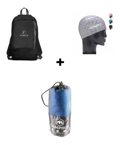 Kit Mochila Negro + Toalla+ Gorra De Baño / Force Cl