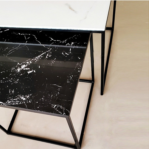 Imagen 4 de 8 de Mesa Ratona Auxiliar Apoyo Lateral Nido Hierro Simil Mármol
