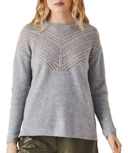 Sweater Mujer Desiderata Roll Misisipi Calado Gris Me Pre