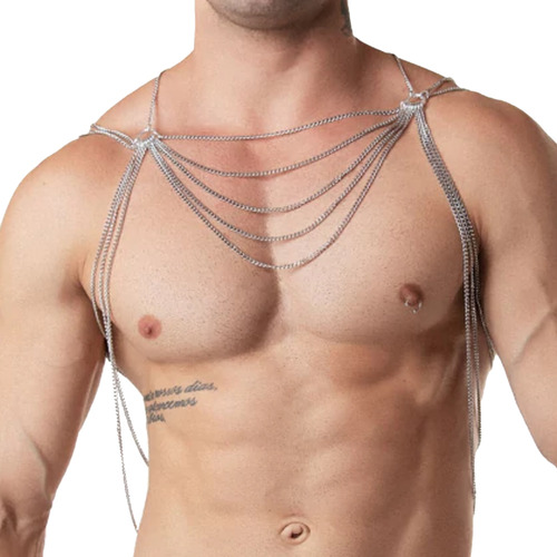 Harness Body Chains Masculino Corrente De Prata