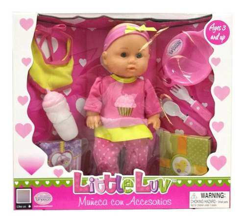Muñeca Bebe Con 7 Accesorios Little Luv Uneeda