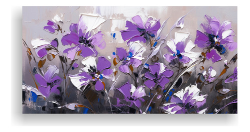 100x50cm Cuadro Decorativo De Flores Moradas Y Plateadas Par