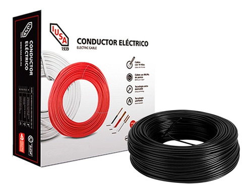 Imagen 2 de 8 de Caja 100 Mts Cable Iusa Negro Thw Cal 14 Awg 100% Cobre
