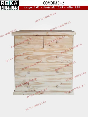 Imagen 2 de 4 de Comoda Cajonera 100x45x100 De 5 Cajones Pino Roka