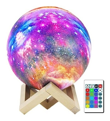 Lámpara Luna Galaxia 3d 16 Colores Recargable Rgb + Control