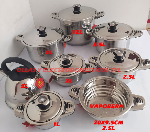 Juego De Ollas Acero Quirurgico Suprema 15 Pcs Con Vaporera