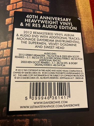 David Bowie Ziggy Stardust 40th Anniversary Con Dvd Y Bonus Remasterizado (Usado)