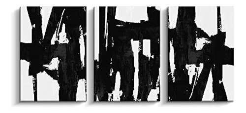 Pinetree Art 3 Paneles Lienzo Abstracto Blanco Y Negro Impre