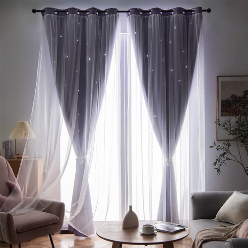 Y 2pzs Cortinas Black Out Decorativas Con Estrellas