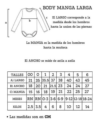 Imagen 5 de 5 de Body Manga Larga Estampado 100 % Algodón Talles 0 Al 6 Bebes