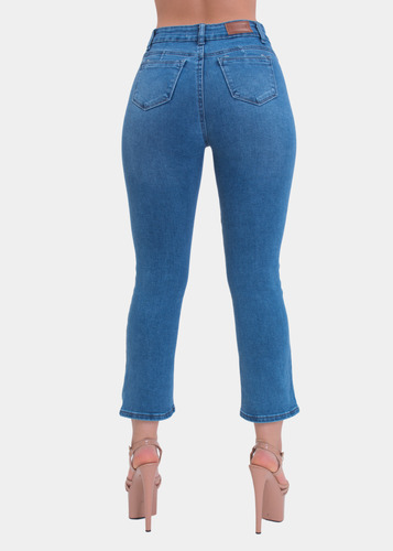 Jeans Cropped Flare Azul Elasticado Push Up