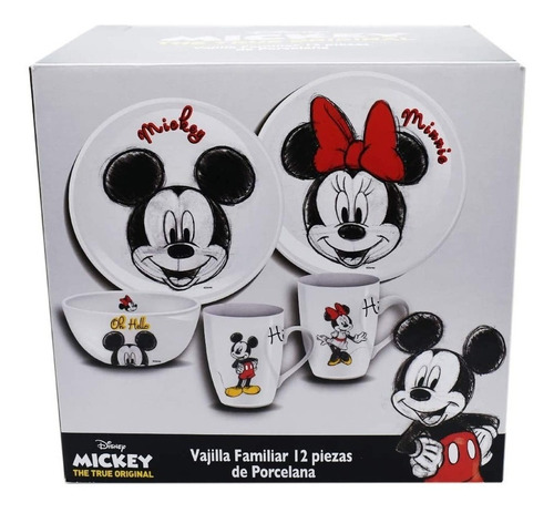 Vajilla De Porcelana Mickey Y Minnie Mouse Disney 12piezas