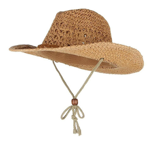 Sombrero De Vaquero De Paja Ajustable Unisex Para Playa