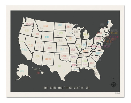 Mapas De Viaje De Estados Unidos, Impresion Personalizada Ma