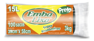 Saco De Lixo Embalixo Preto 15 Litros  - 100 Sacos