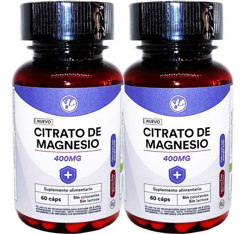 2x Citrato De Magnesio Natural Farm 60 Caps 400 Mg