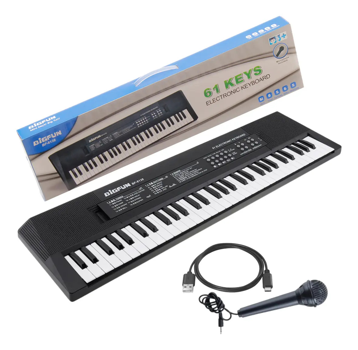 Teclado Eletrônico Musical 61 Teclas Bigfun Com Microfone Cor Preto