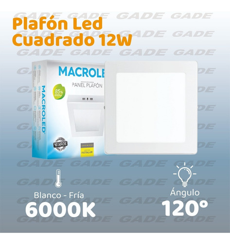 Imagen 3 de 7 de Panel Plafon Led 12w Aplicar Cuadrado
