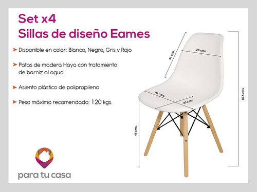 Sillas X 4 Comedor Plastico Patas Madera Diseño Eames Cuotas
