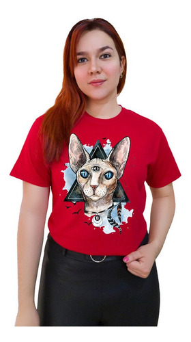 Polera Estampada Dama 100%algodón Gato Esfinge Exclusivo 591