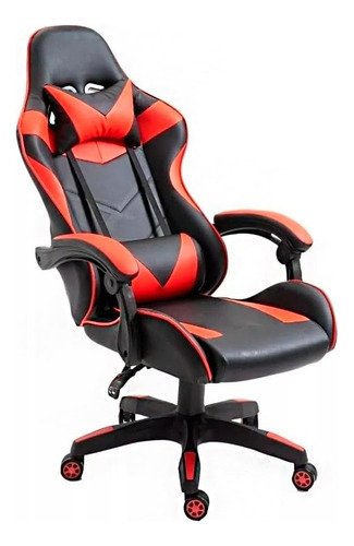 Silla Gamer Ergonómica Ajustable Giratoria Rojo Y Negro Material del tapizado Cuero sintético